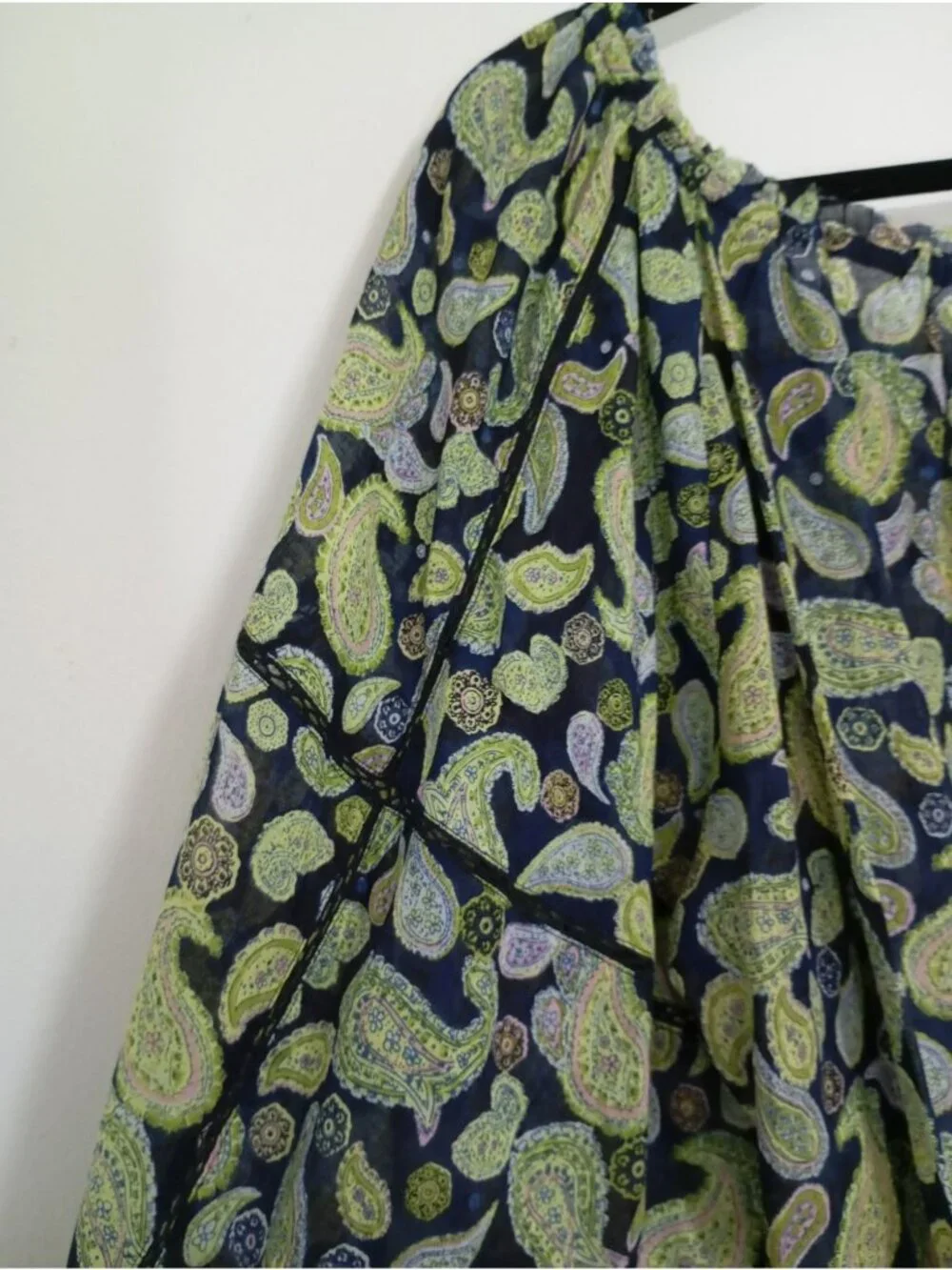 Free People Paisley Print Bodysuit Long Sleeves & Drawstring Cuffs XL Navy Green - Picture 8 of 13